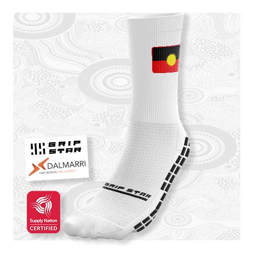 Grip Star Indigenous White Crew Sock